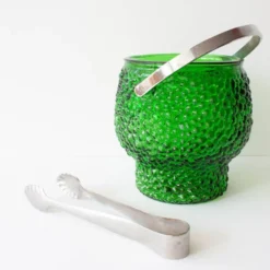 Ensemble vintage de 6 verres à cocktail en verre à bulles, seau à glace et pinces à glace