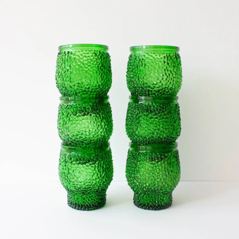 Ensemble vintage de 6 verres à cocktail en verre à bulles, seau à glace et pinces à glace