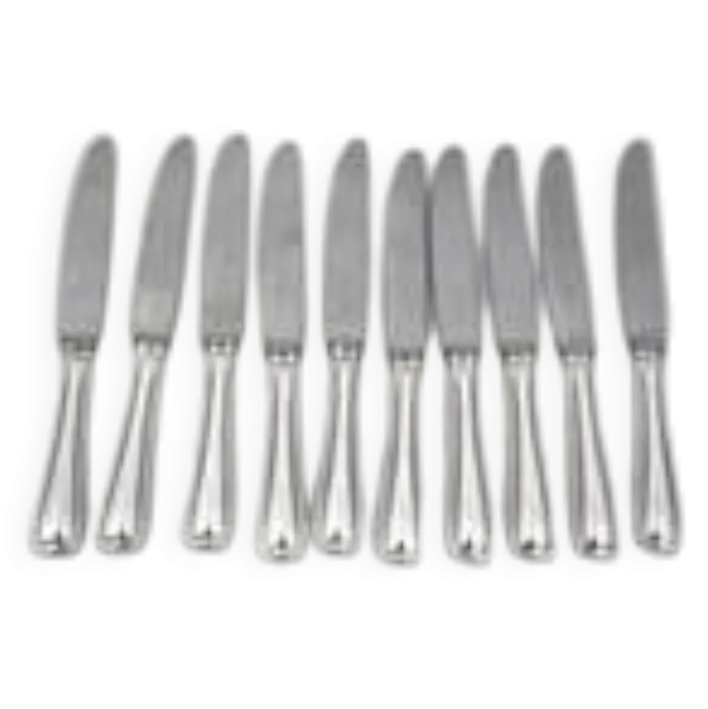 Ercuis Auteuil, 10 couteaux de table en métal argenté, excellent état, 22 cm.