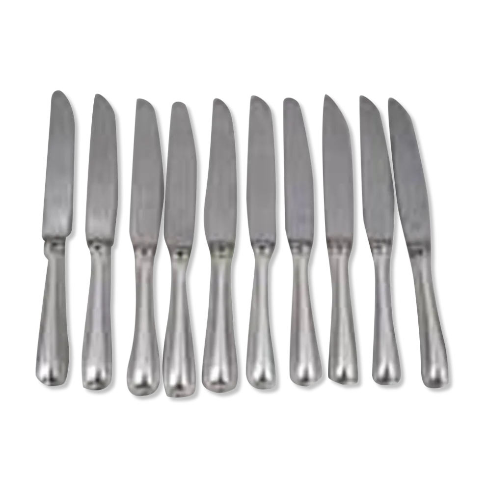 Ercuis Auteuil, 10 couteaux de table en métal argenté, excellent état, 22 cm.