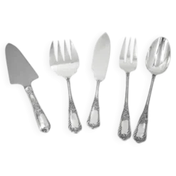 Ercuis Louis XV floral 5 pièces de service, ragout, poisson gâteau métal argenté