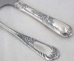 Ercuis Louis XV floral 5 pièces de service, ragout, poisson gâteau métal argenté