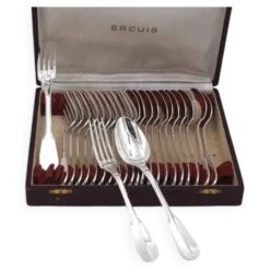 Ercuis Uniplat, Valois, 12 couverts à entremets, dessert, 24 pièces, 18 cm.