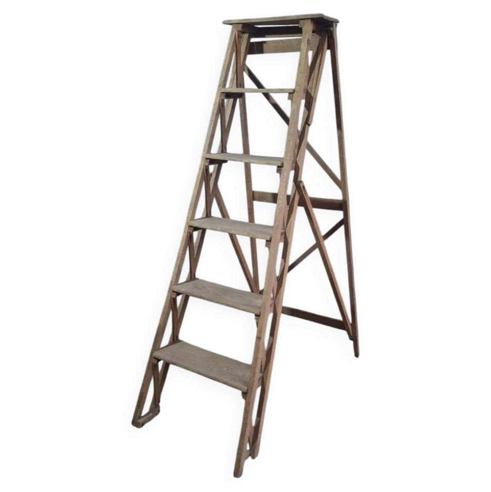 Escabeau d'atelier Manufrance 5 marches – Bois vintage industriel