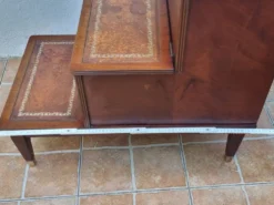Escalier bibliothèque vintage style anglais, coffre, bois et cuir, 67 cm
