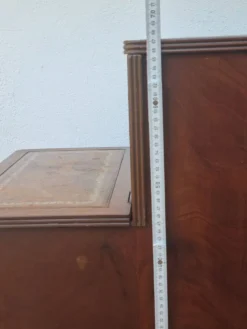 Escalier bibliothèque vintage style anglais, coffre, bois et cuir, 67 cm