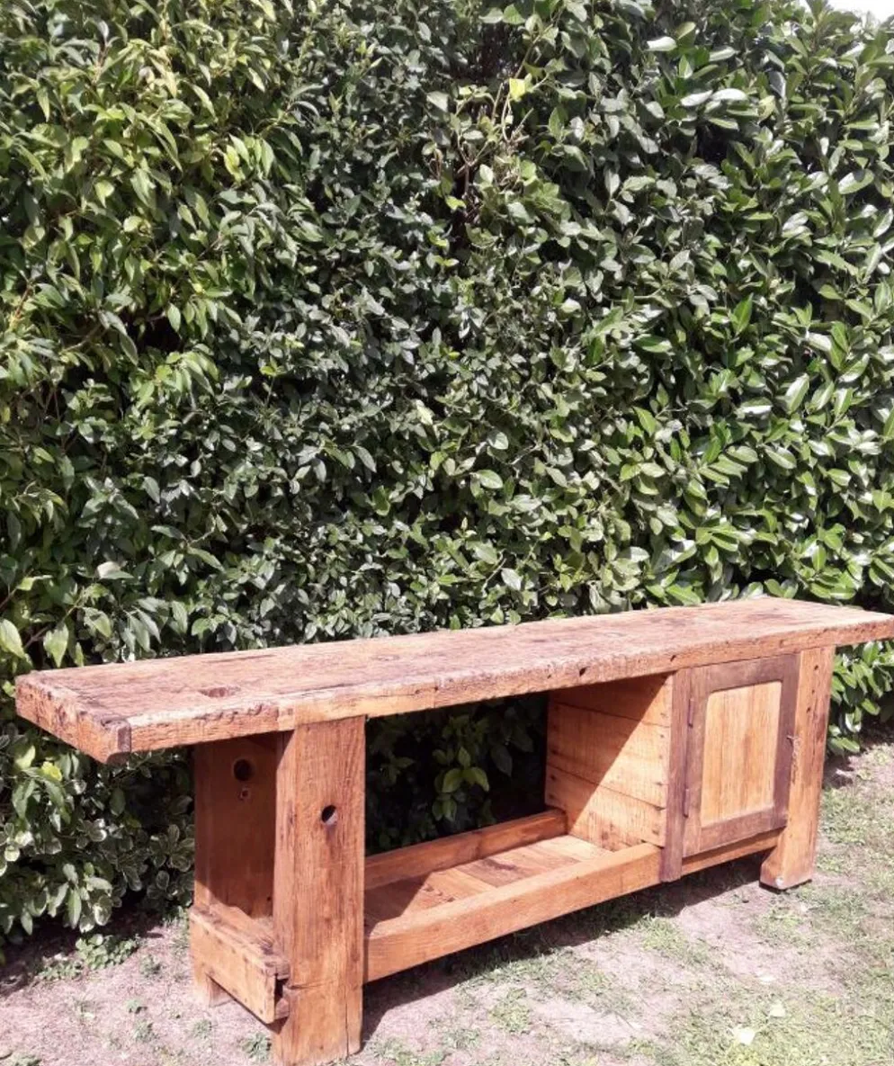 Etabli d’atelier L261xP50xH80,5cm ancien en hêtre