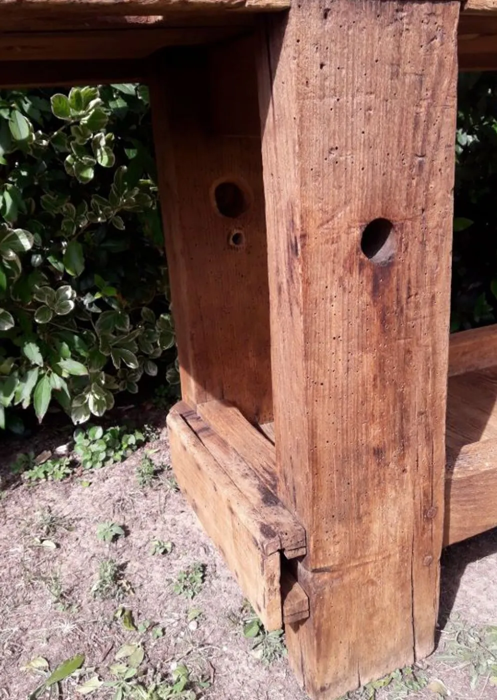 Etabli d’atelier L261xP50xH80,5cm ancien en hêtre