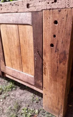 Etabli d’atelier L261xP50xH80,5cm ancien en hêtre