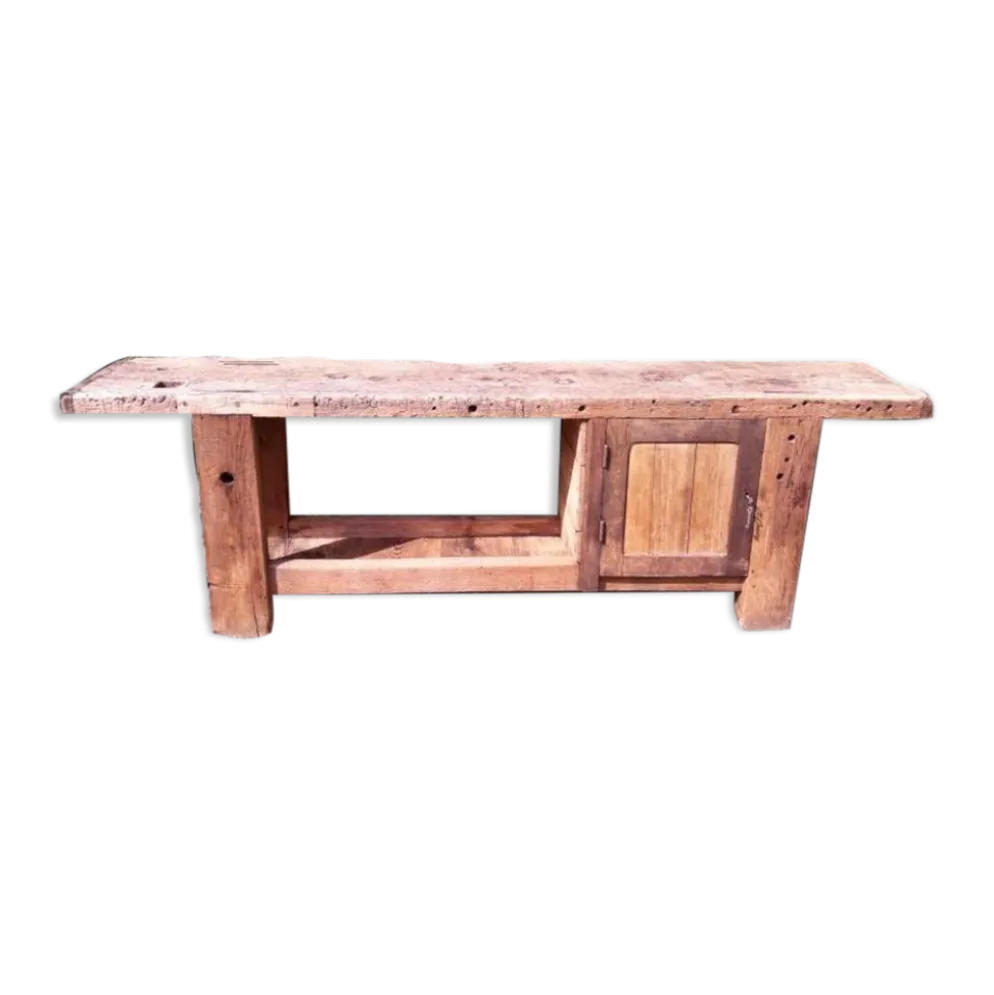 Etabli d’atelier L261xP50xH80,5cm ancien en hêtre