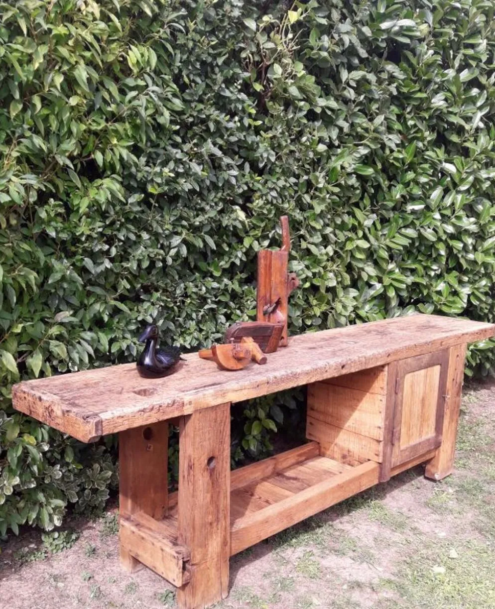 Etabli d’atelier L261xP50xH80,5cm ancien en hêtre
