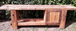 Etabli d’atelier L261xP50xH80,5cm ancien en hêtre