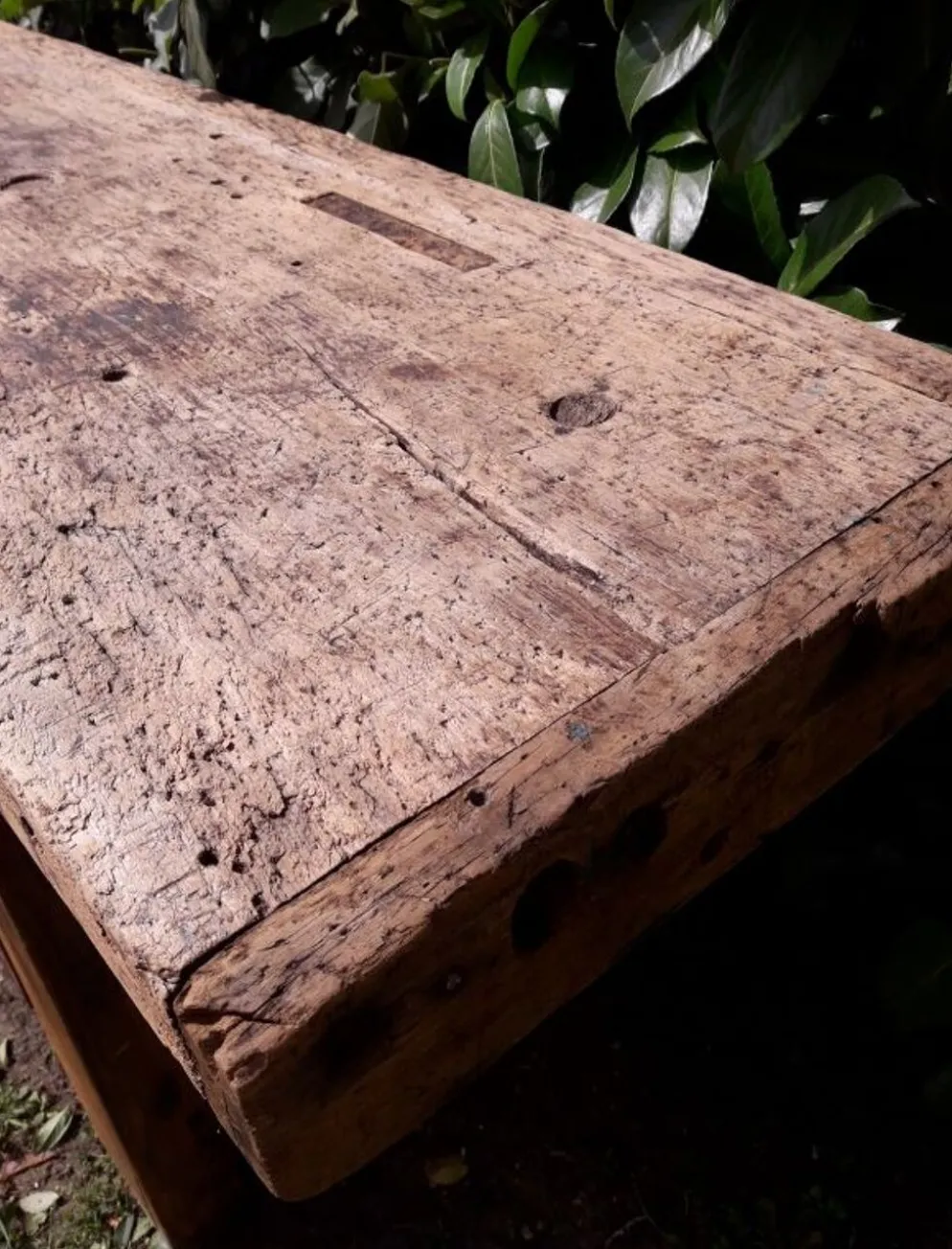 Etabli d’atelier L261xP50xH80,5cm ancien en hêtre