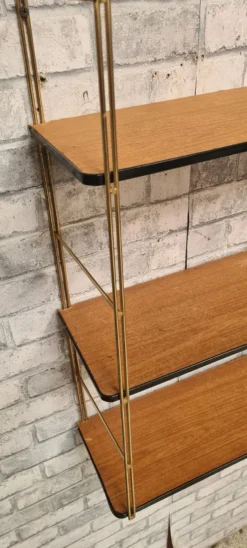 Etagere 1950 a 60 string plaquage bois avec jonc en bordure de tablette h60x17x50