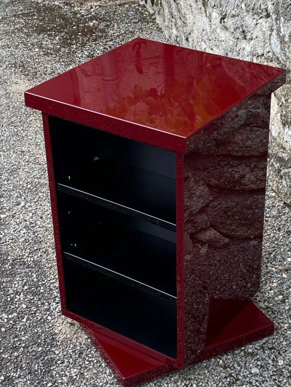 Etagere carree plexiglass bordeaux lie de vin david lange vintage 1980