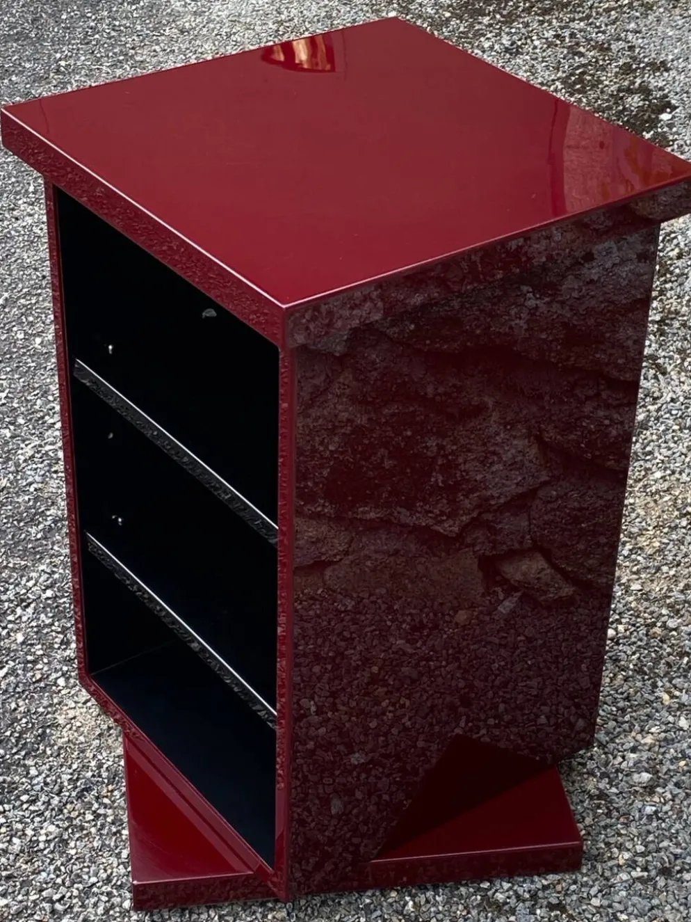 Etagere carree plexiglass bordeaux lie de vin david lange vintage 1980