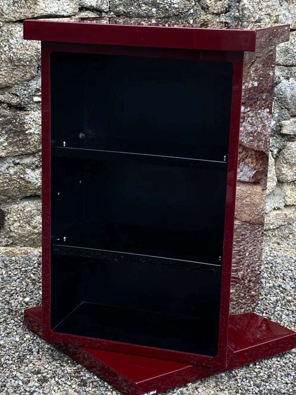 Etagere carree plexiglass bordeaux lie de vin david lange vintage 1980
