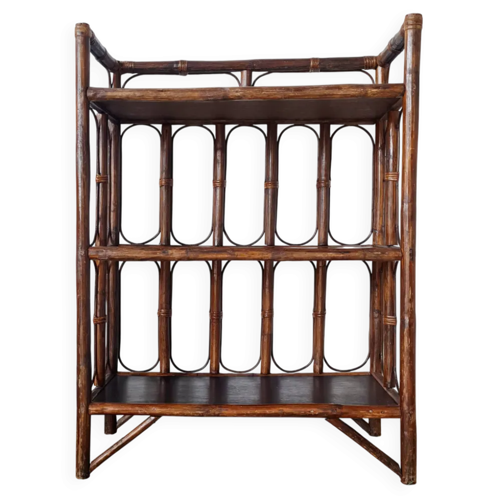 Etagère bibliothèque en rotin ancienne