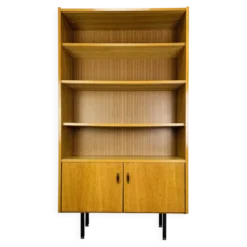 Etagère bibliothèque moderniste des années 50, chêne clair, vintage