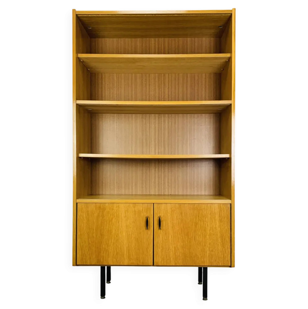 Etagère bibliothèque moderniste des années 50, chêne clair, vintage