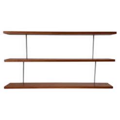 Etagère-bibliothèque 3 niveaux en placage de teck et métal, France 60's