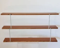 Etagère-bibliothèque 3 niveaux en placage de teck et métal, France 60's