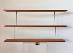 Etagère-bibliothèque 3 niveaux en placage de teck et métal, France 60's