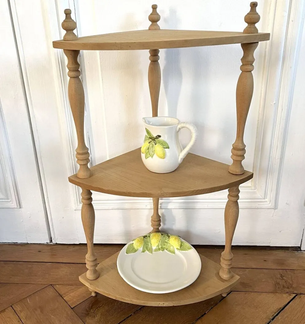 Etagère d'angle en bois brut