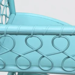 Etagère d’angle en rotin turquoise vintage 1960