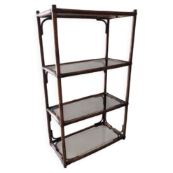 Etagère en bambou teinté et verre fumé, France vers 1970