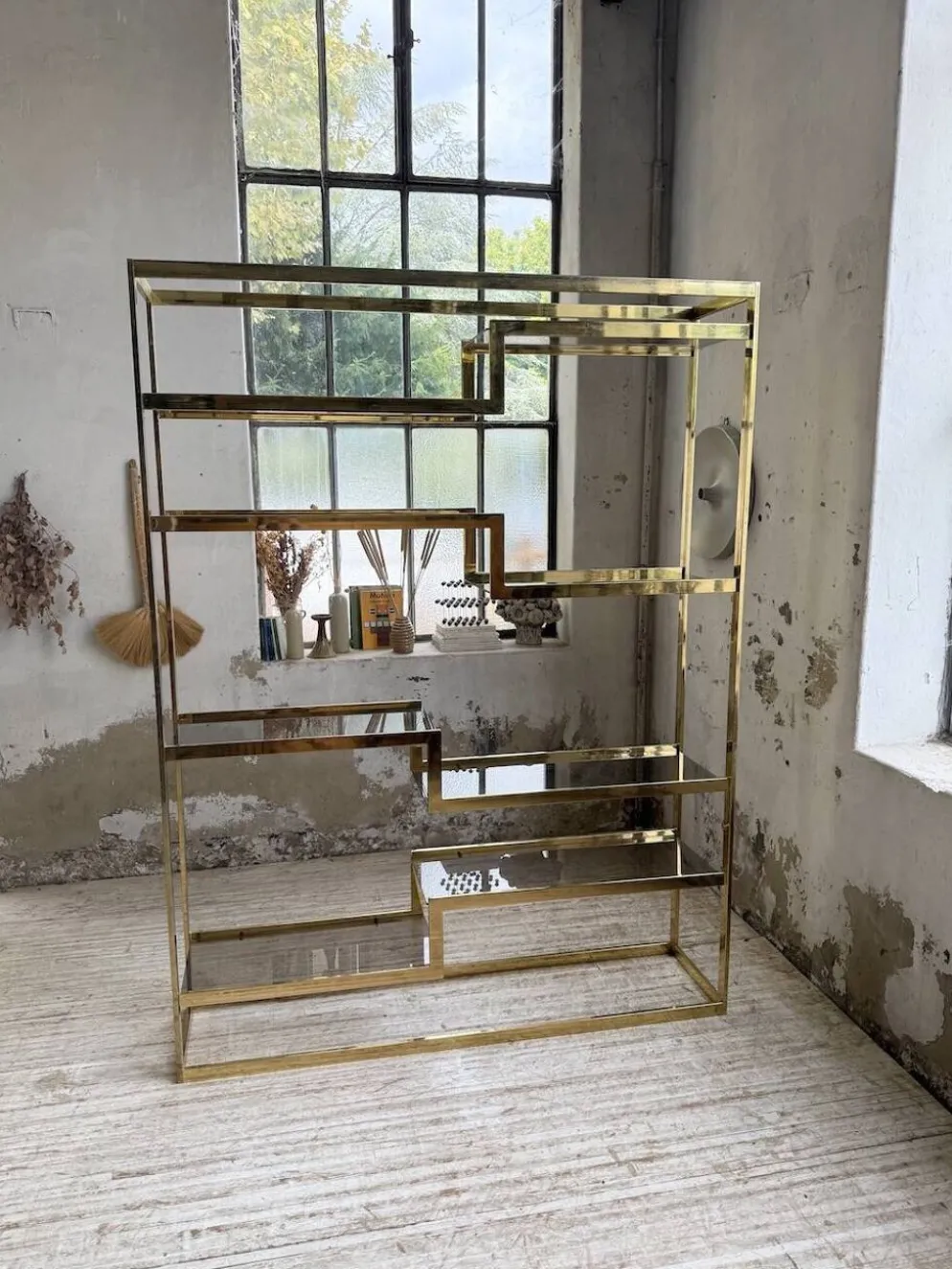 Etagère laiton 1970 Belgo Chrom regency