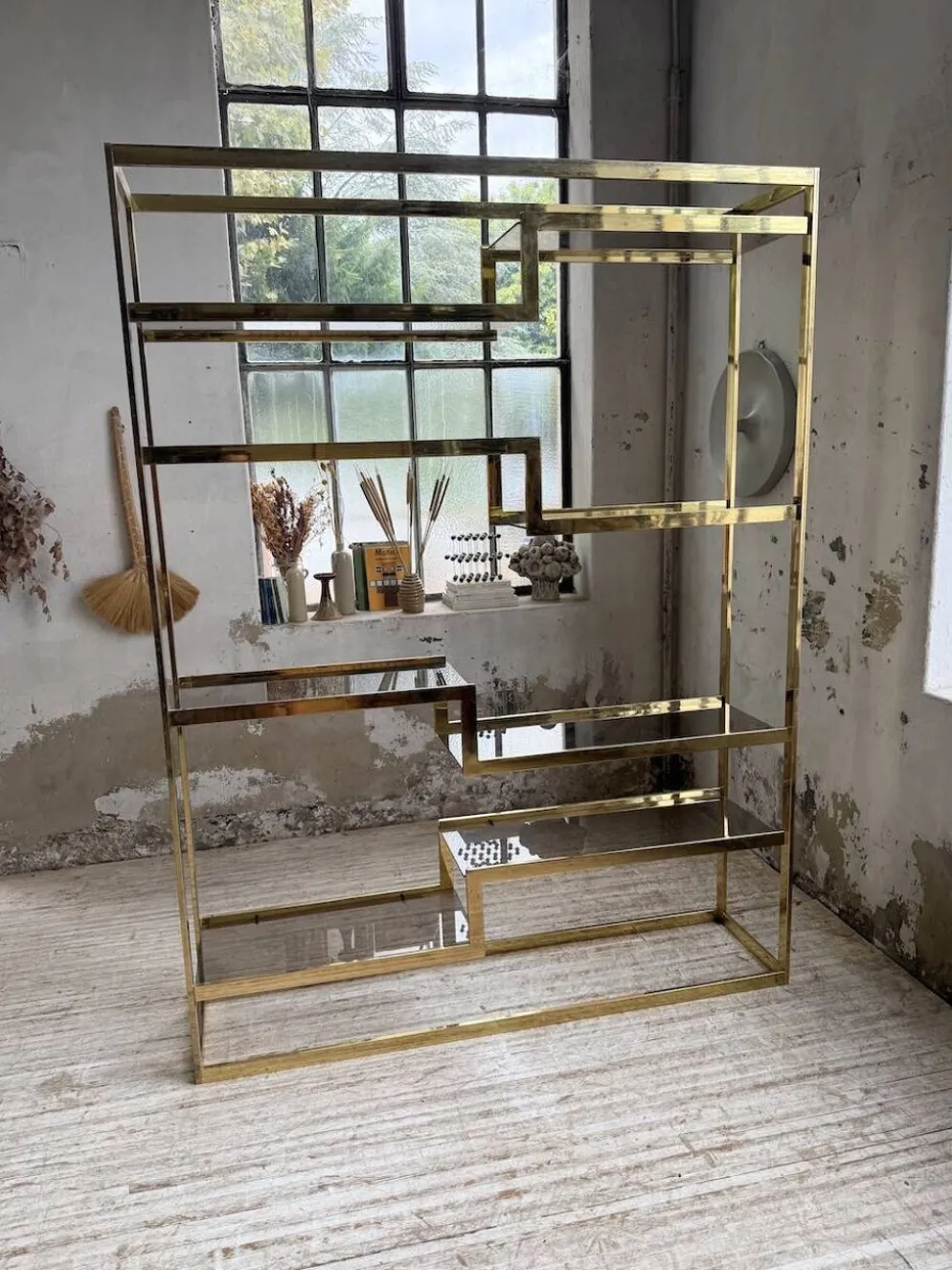 Etagère laiton 1970 Belgo Chrom regency