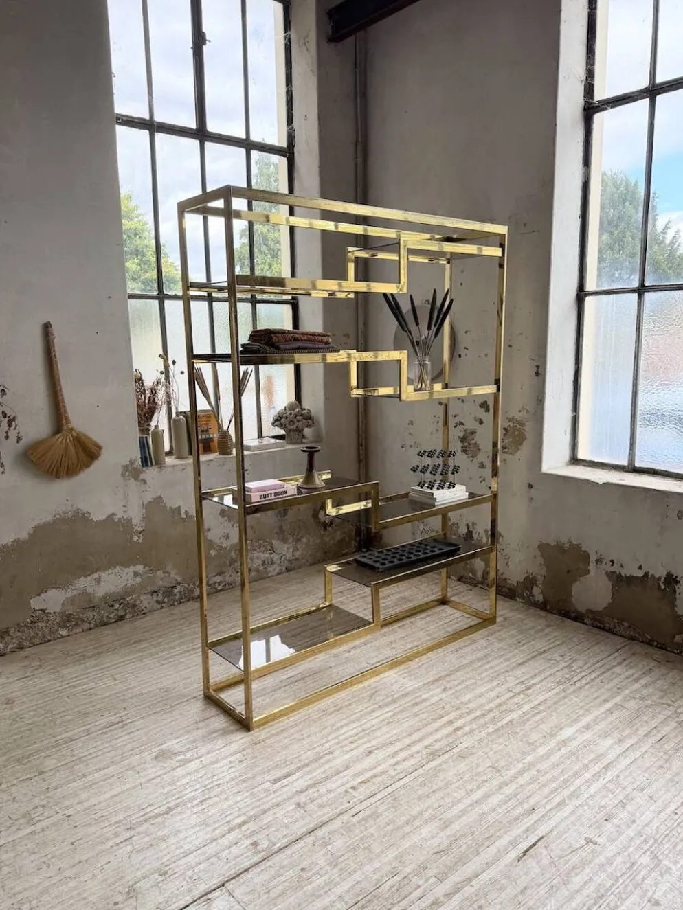 Etagère laiton 1970 Belgo Chrom regency