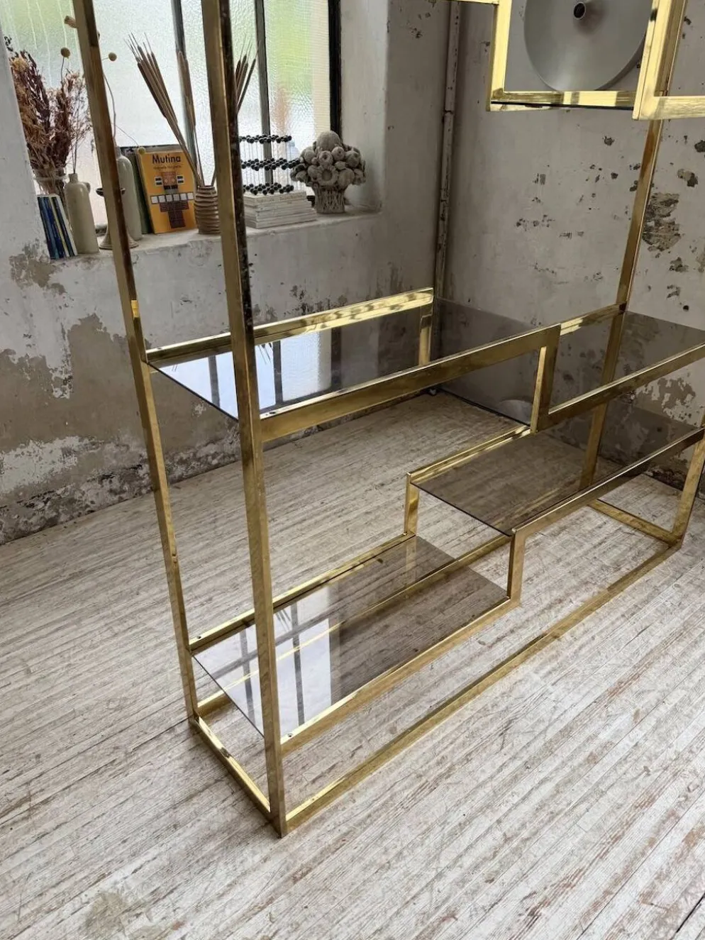 Etagère laiton 1970 Belgo Chrom regency