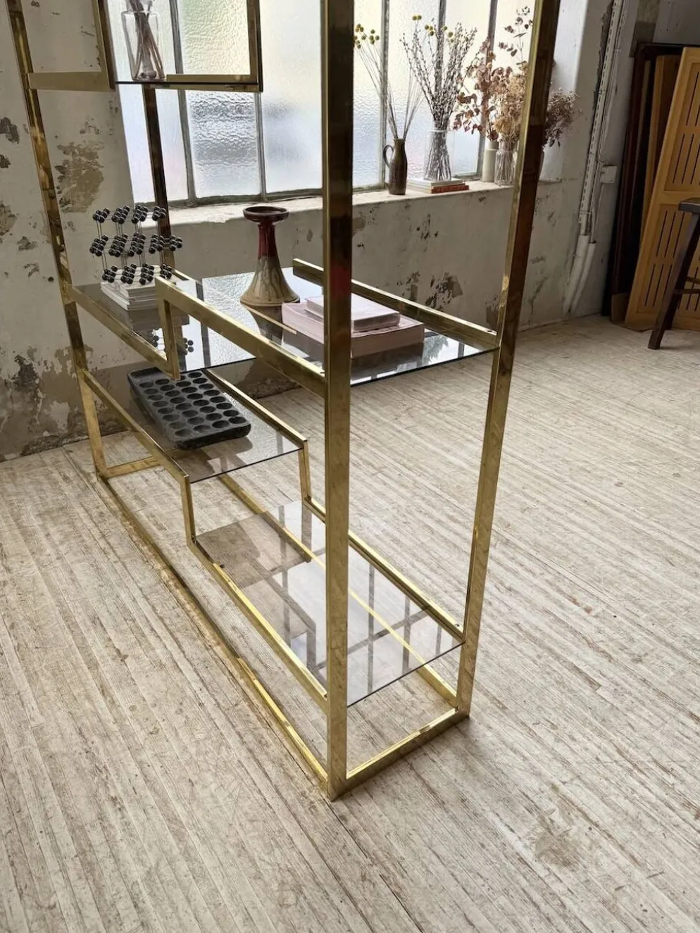 Etagère laiton 1970 Belgo Chrom regency