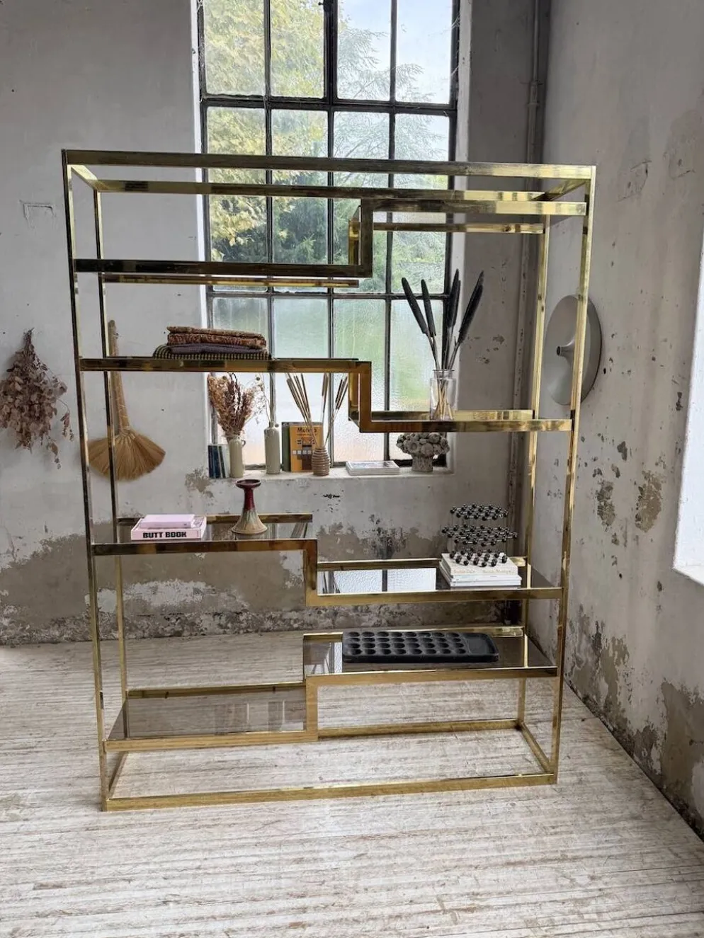 Etagère laiton 1970 Belgo Chrom regency