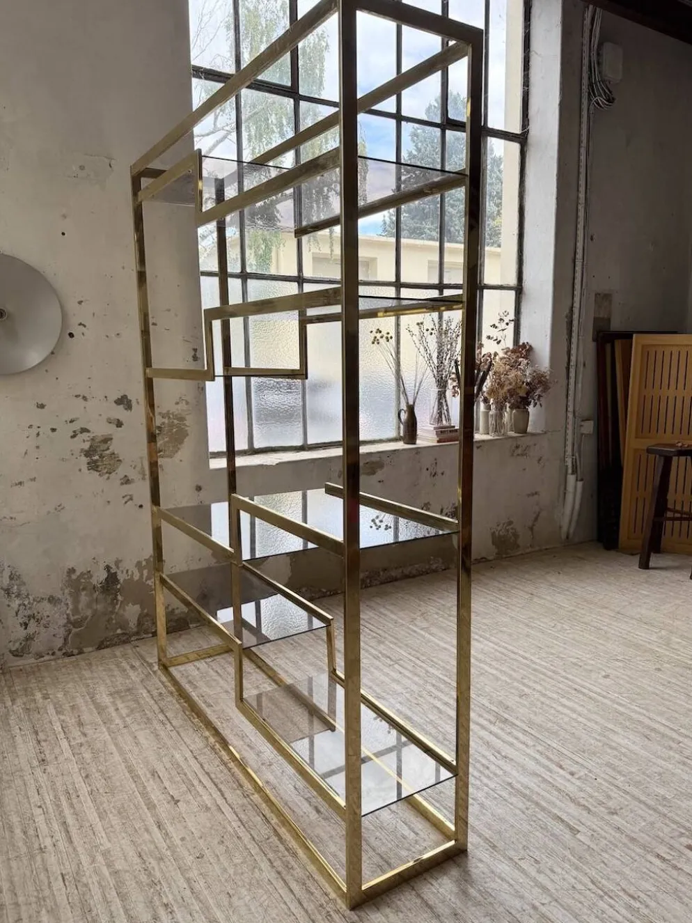Etagère laiton 1970 Belgo Chrom regency