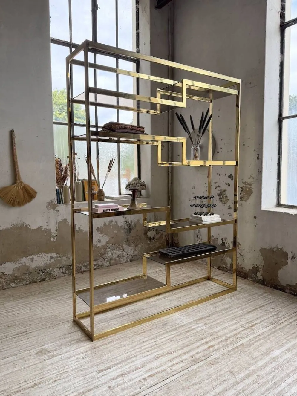 Etagère laiton 1970 Belgo Chrom regency
