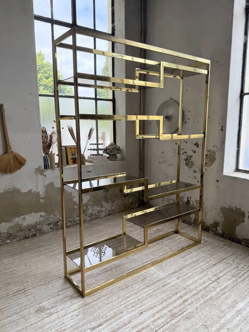 Etagère laiton 1970 Belgo Chrom regency