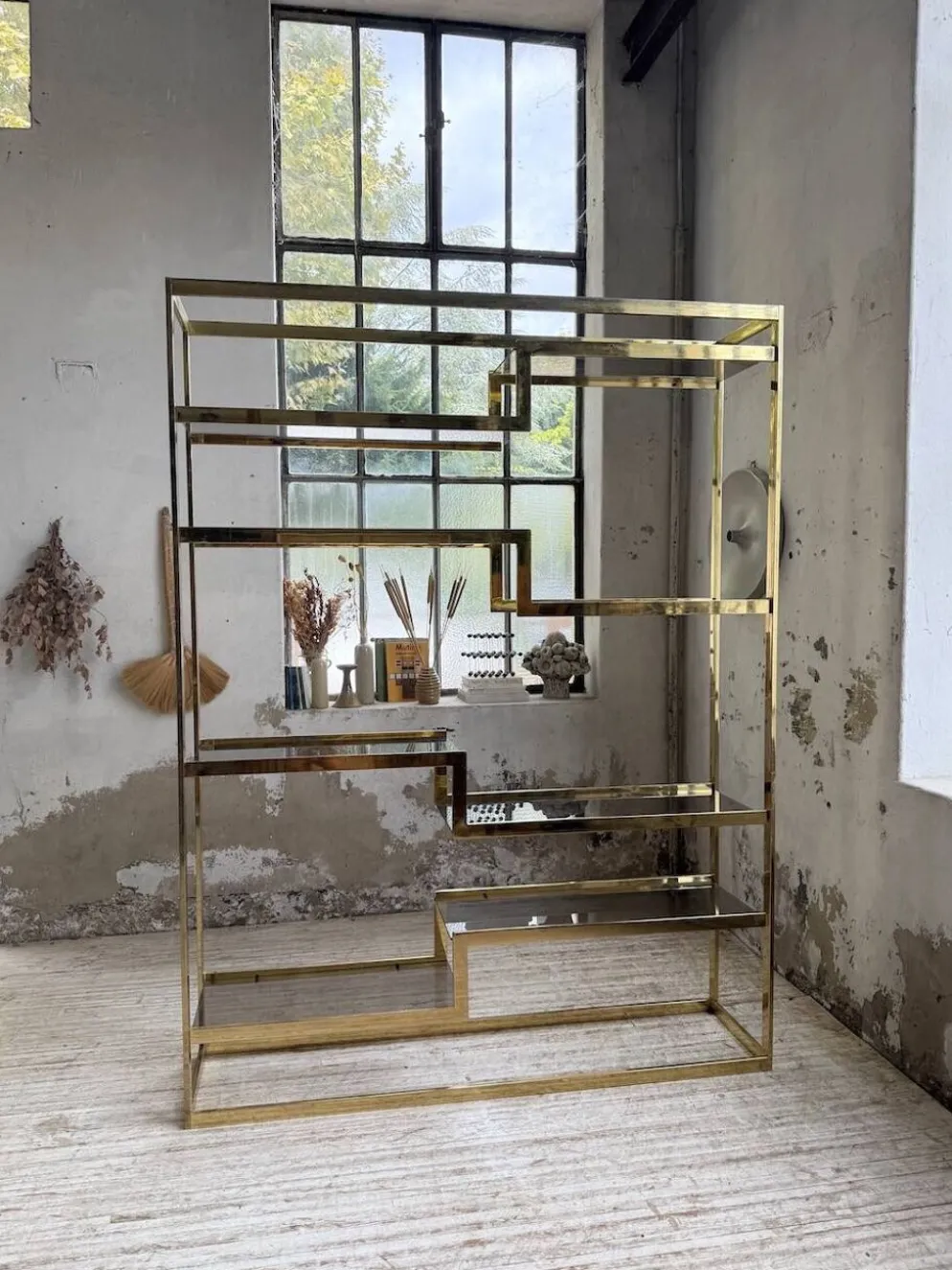 Etagère laiton 1970 Belgo Chrom regency