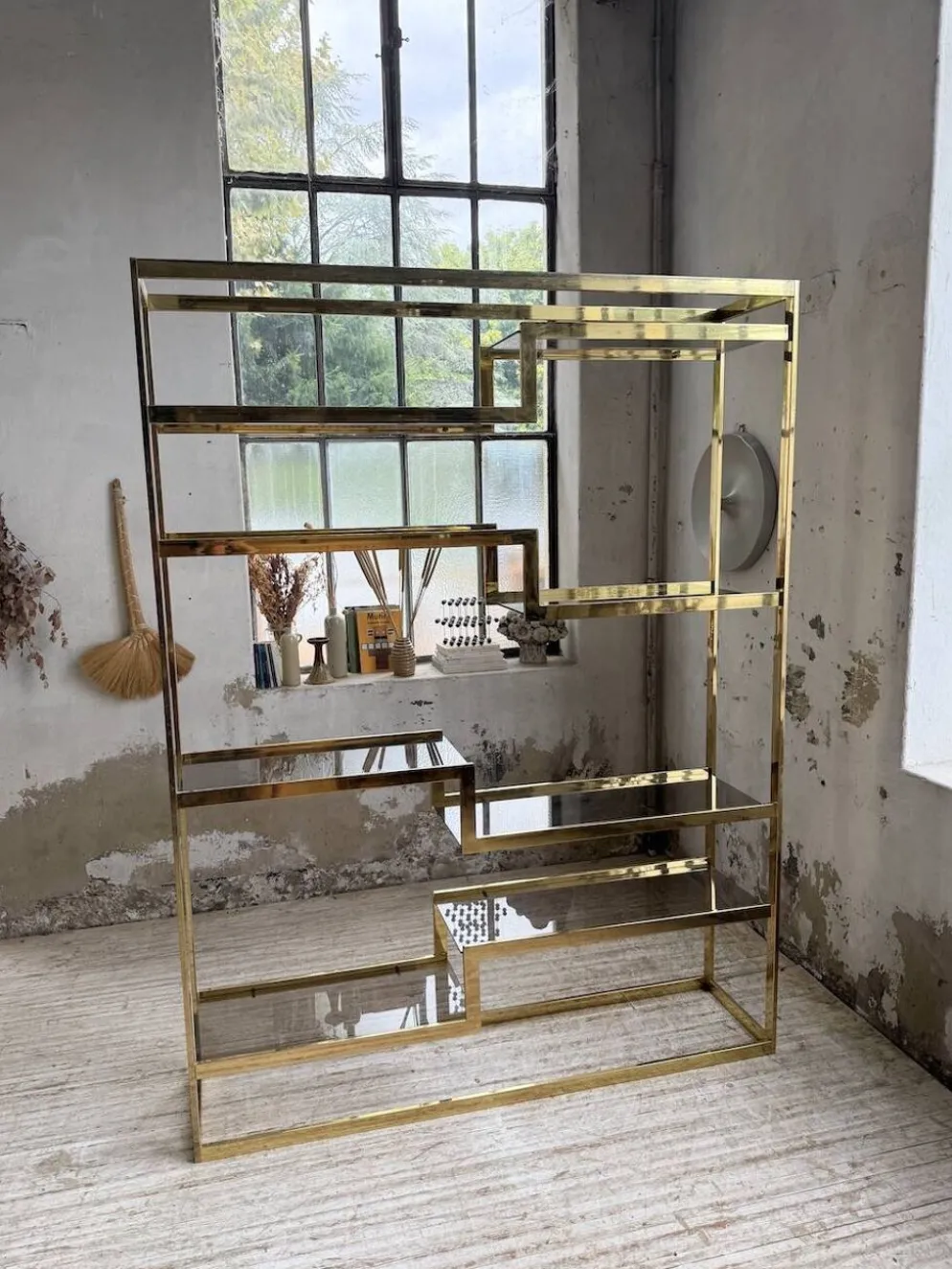 Etagère laiton 1970 Belgo Chrom regency