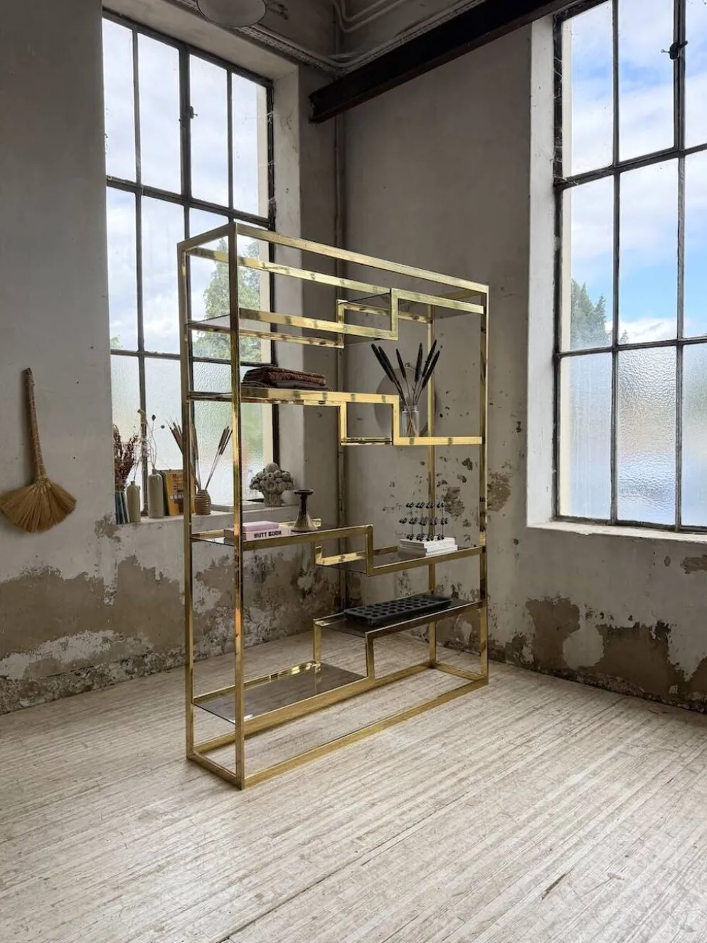 Etagère laiton 1970 Belgo Chrom regency