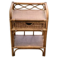 Etagère, meuble d'appoint, chevet en bambou et rotin vintage