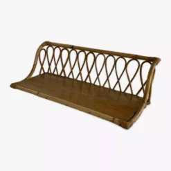 Etagère murale en rotin et bois des années 60