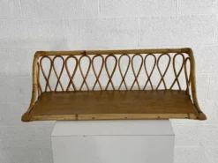 Etagère murale en rotin et bois des années 60