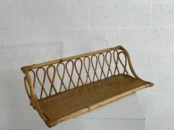 Etagère murale en rotin et bois des années 60