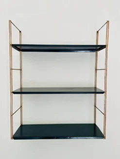 Etagère murale vintage modulable, metal et laiton circa 1960s