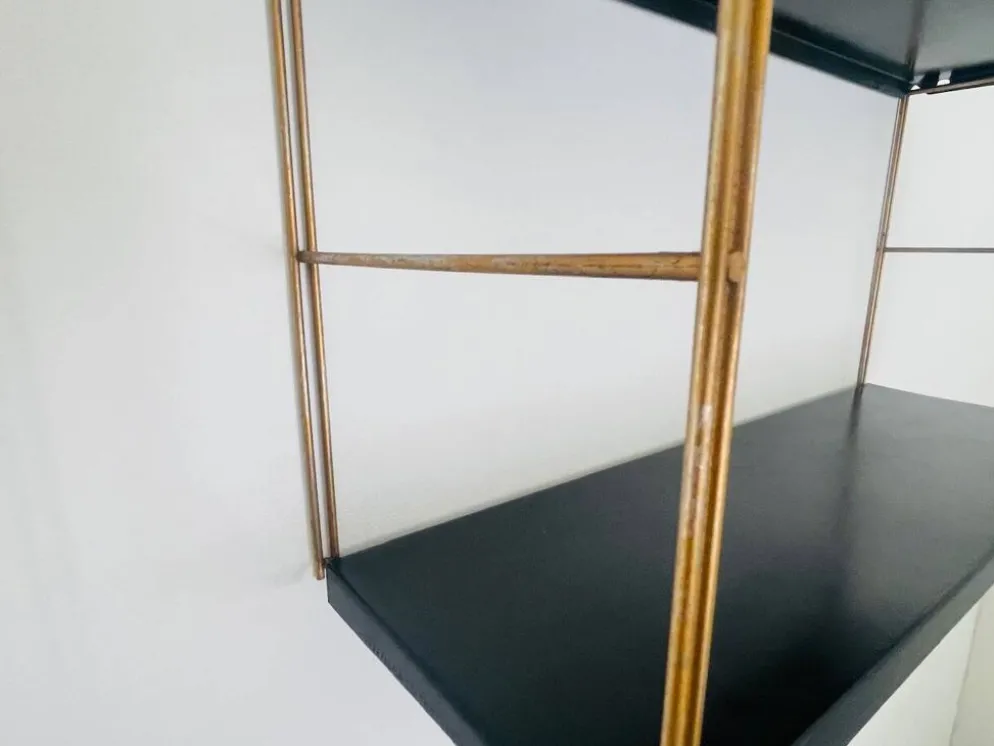 Etagère murale vintage modulable, metal et laiton circa 1960s