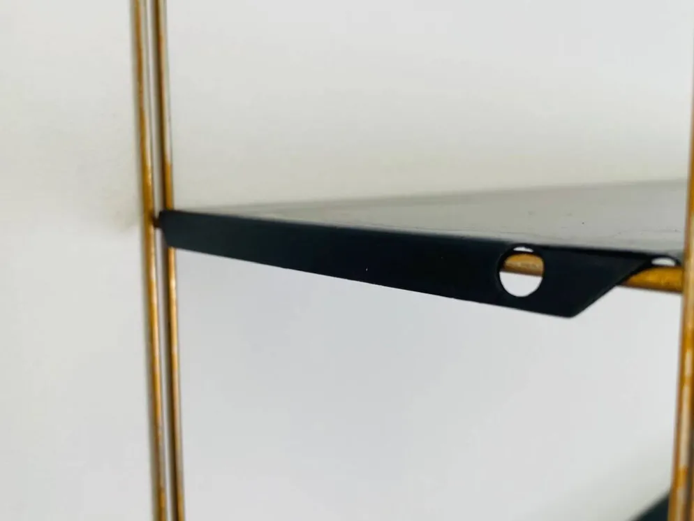 Etagère murale vintage modulable, metal et laiton circa 1960s