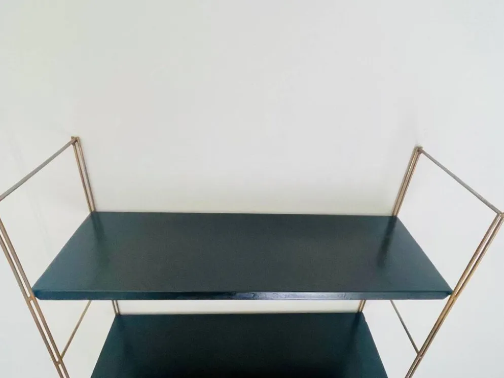 Etagère murale vintage modulable, metal et laiton circa 1960s